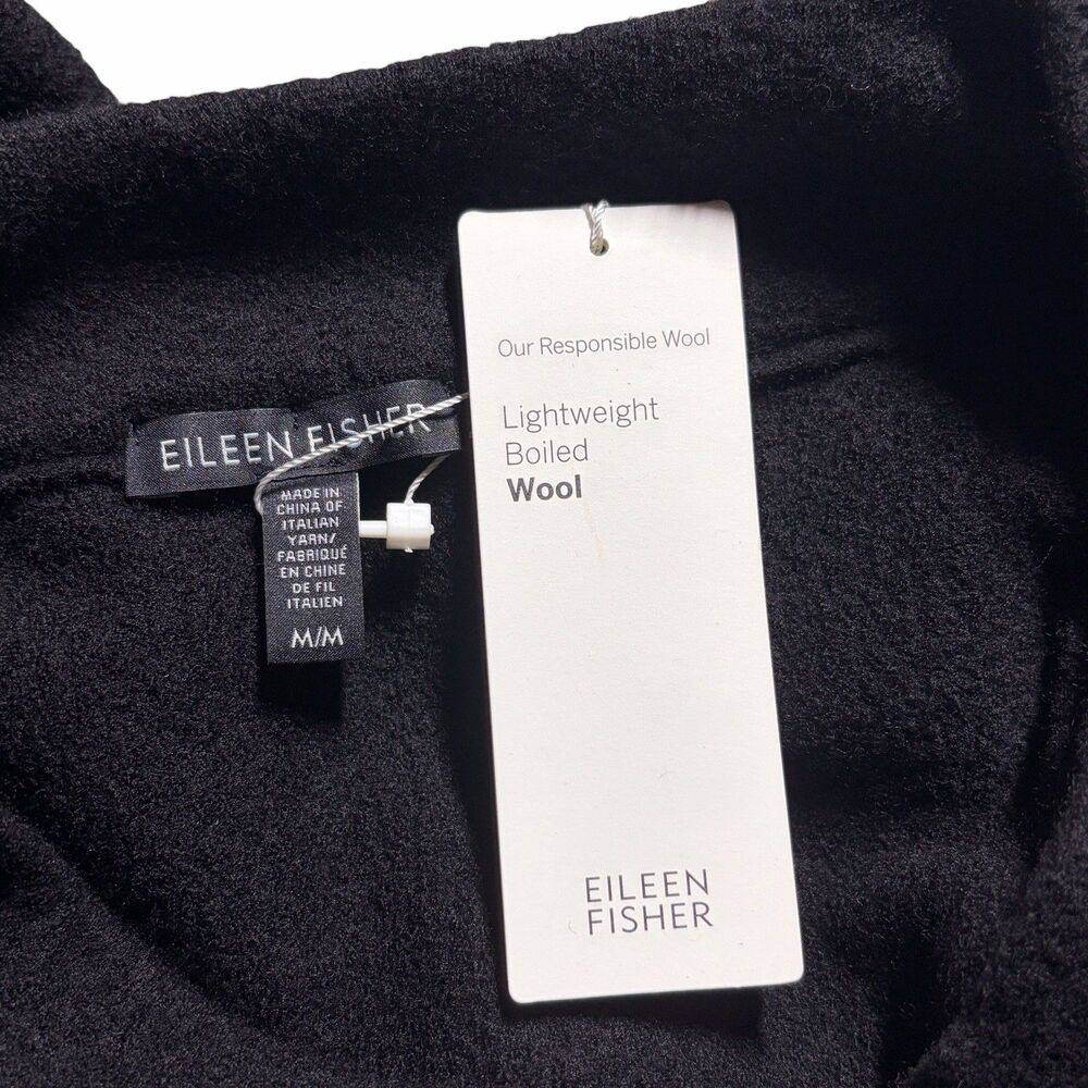 NWT Eileen Fisher Lightweight Boiled Wool Funnel Neck Top Black Size Medium - Picture 5 of 16